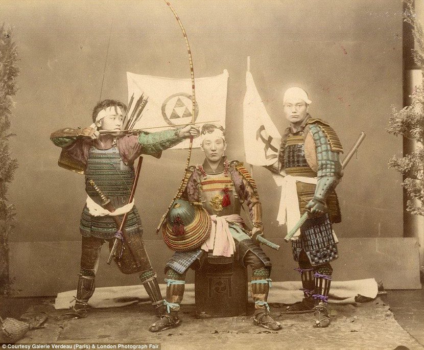 日本早期彩色照片幕府时代的武士,妓女与日常生活
